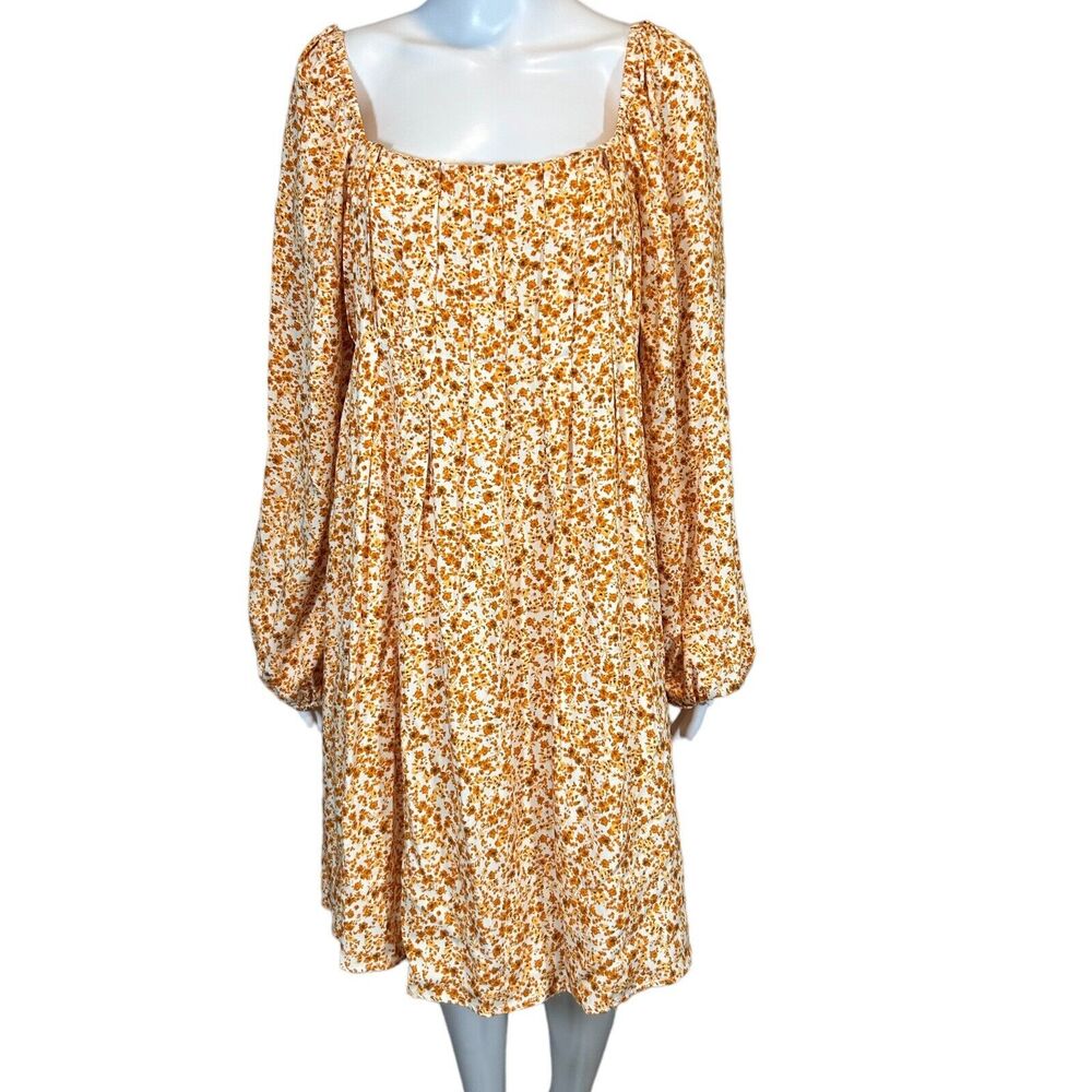NWT Copper Key Floral Babydoll Dress Large Smocked Square Neck Long Sleeve Mini - Picture 2 of 11